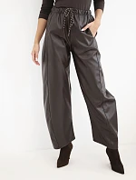 Spodní kalhoty dámské z viskózy ekokůže se širokými nohavicemi brązowy
