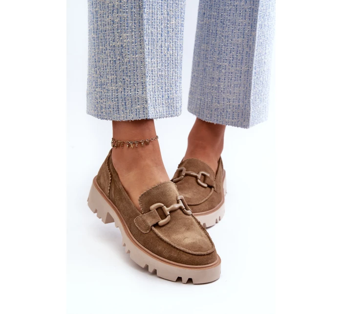 Dámské semišové mokasíny s ozdobou D&A model 21660216 hnědé - S.Barski Dámské semišové mokasíny s ozdobou D&A model 21660216 hnědé - S.Barski