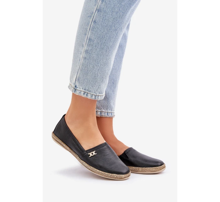 Eleganckie Skórzane Espadryle Damskie Zazoo 10177 Czarne Eleganckie Skórzane Espadryle Damskie Zazoo 10177 Czarne