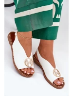 Płaskie Eleganckie Sandały Z Ozdobą Białe Iseliria