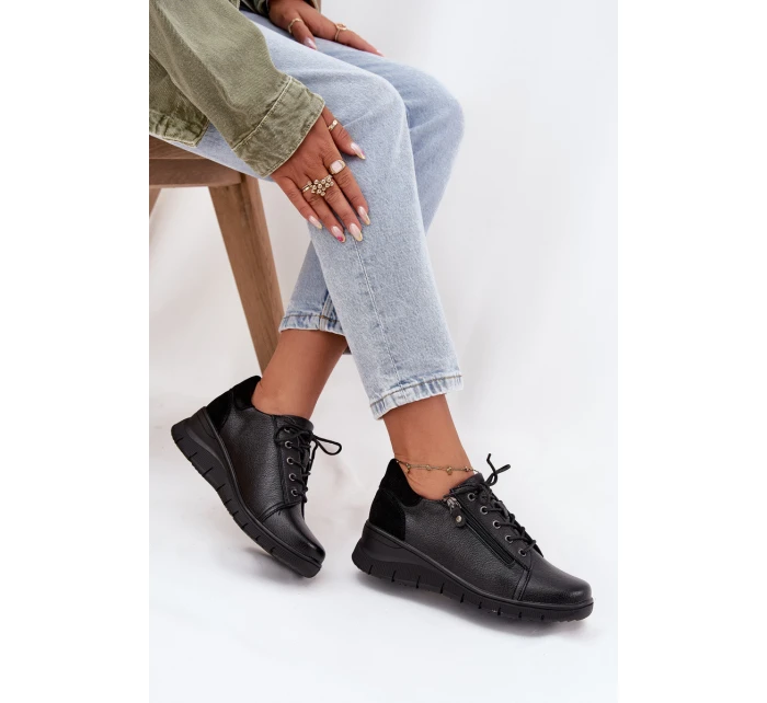 Skórzane Półbuty Damskie Na Koturnie Vinceza 39964 Czarne