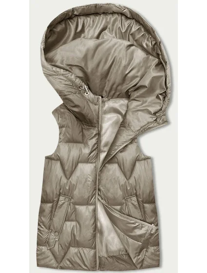 Béžová dámska vesta s kapucňou (B8171-12)