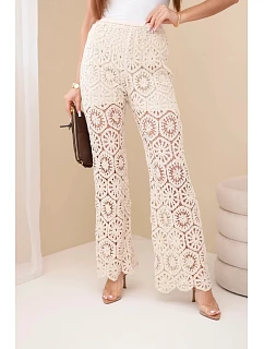 Dámske bavlnené nohavice azura so širokými nohavicami a elastickým pásom béžovej farby