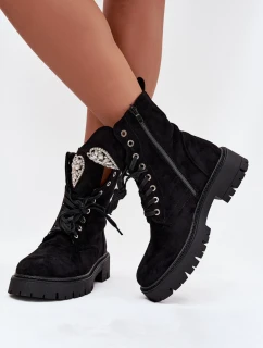 Botki Workery Damskie Z Kryształkami Na Języku Czarne Rosira