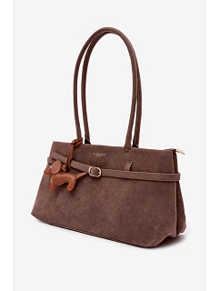 Kabelka z imitace semiše přívěsek tmavě béžová model 22111700 - Flora&Co