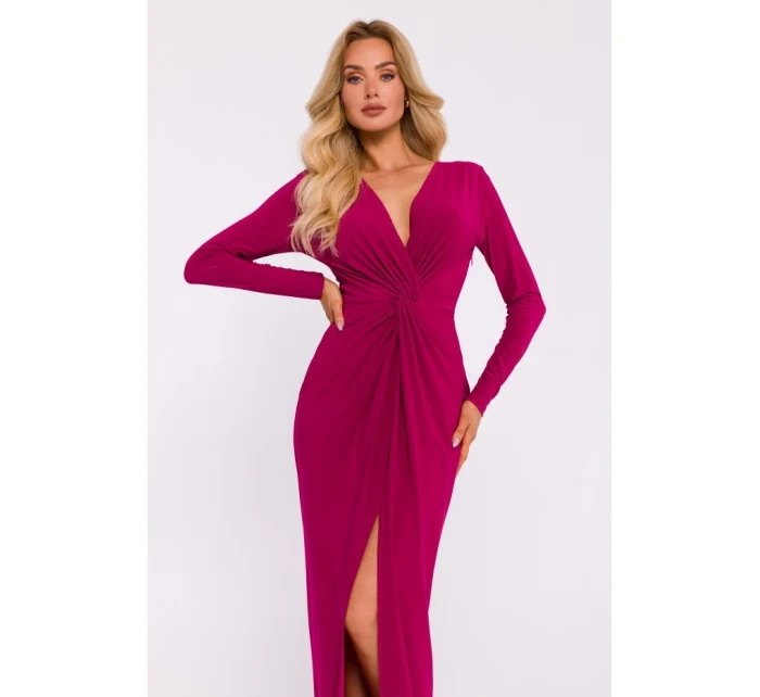 M840 Maxi šaty s uzlom - rubínové