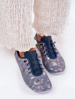 Dámske poltopánky z prírodnej kože so vzorom Artiker - modré