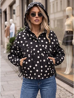 Dámska prechodná bunda s bodkami a kapucňou, čierna, FashionStreet TY6035