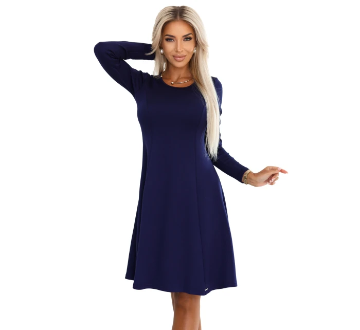 model 21318841 Pohodlné trapézové šaty s dlouhými rukávy tmavě modré - numoco model 21318841 Pohodlné trapézové šaty s dlouhými rukávy tmavě modré - numoco