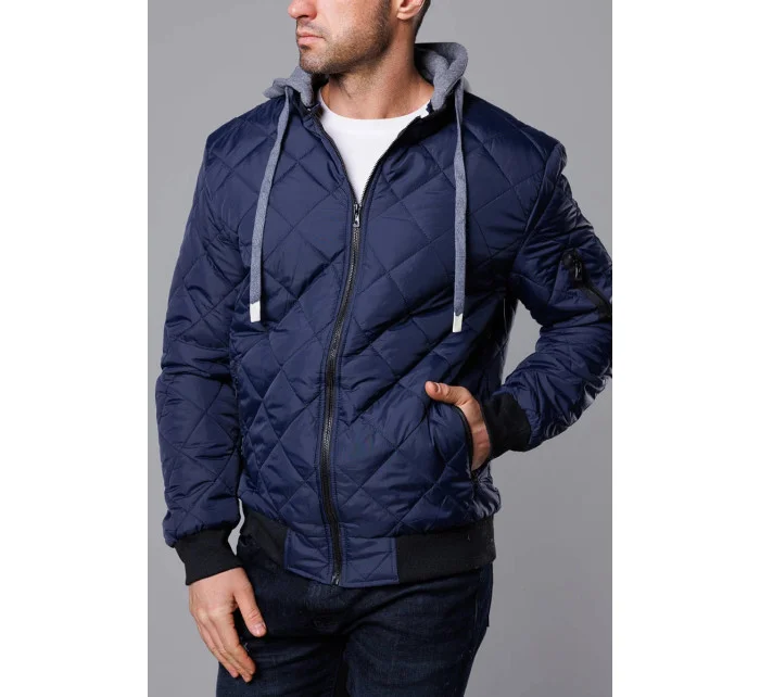 Tmavě modrá pánská bunda typu "bomber" s kapucí model 18344929 - J.STYLE