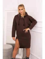 Šaty s kapucí a bočním rozparkem hnědé Šaty s kapucí a bočním rozparkem hnědé