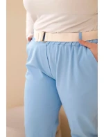 Dámske bavlnené nohavice s opaskom v modrej farbe