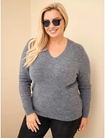 Dámský svetr Plus Size z baby alpaky s dlouhým rukávem grafitový