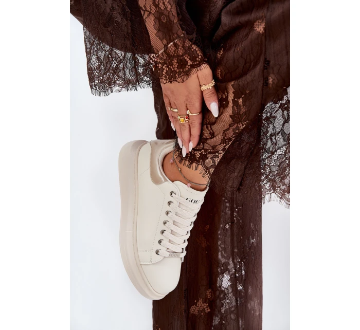 Kožené Dámské Tenisky Na Platformě Béžové model 21691425 - Goe