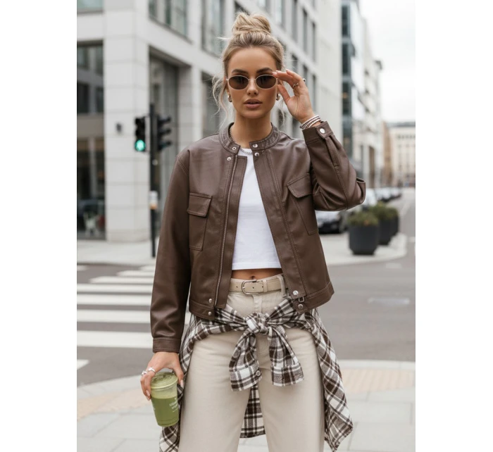 Hnedá dámska kožená bunda FashionStreet TY5540