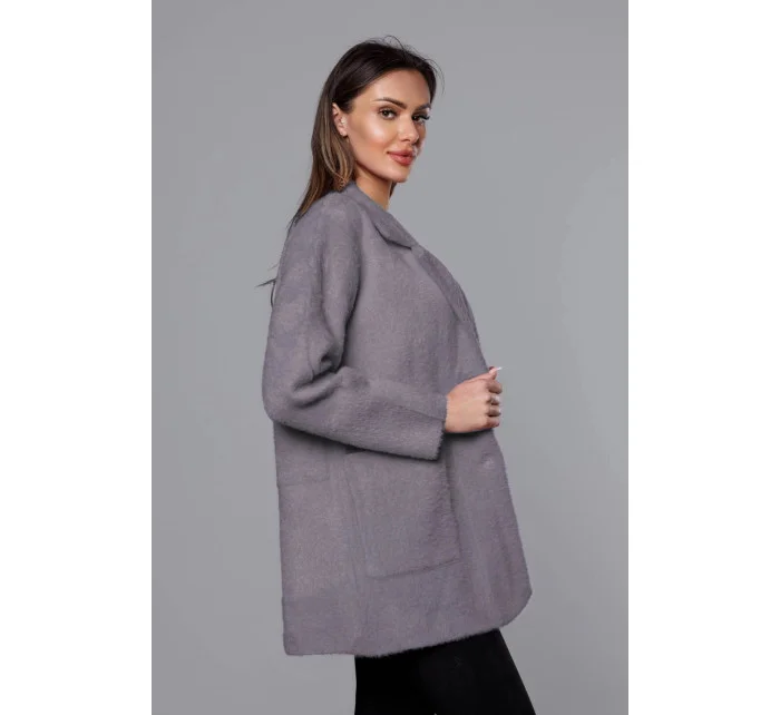 Krátký šedý vlněný přehoz přes oblečení typu alpaka model 18059145 - MADE IN ITALY