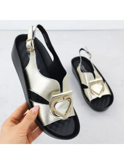 Dámské kožené sandály na platformě zlaté model 21904978 - S.Barski