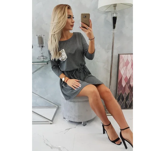 Flitrové šaty s vreckami v grafitovej farbe