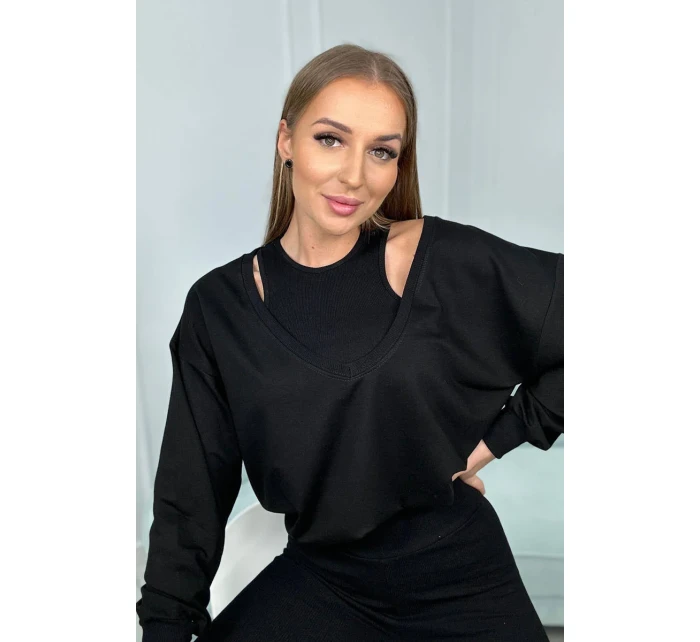 3-dielna sada mikina + top + legíny čierna