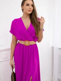 Dlouhé šaty s ozdobným páskem tmavě fialová