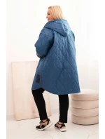 Dámska prešívaná bunda s kapucňou a džínsy HOPE Plus Size