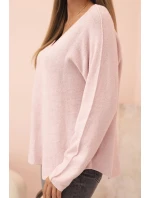Dámsky viskózový sveter s výstrihom v tvare písmena V tmavo púdrovo ružovej farby Dámsky viskózový sveter s výstrihom v tvare písmena V tmavo púdrovo ružovej farby