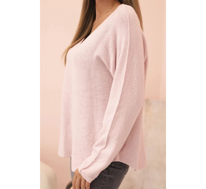 Dámsky viskózový sveter s výstrihom v tvare písmena V tmavo púdrovo ružovej farby Dámsky viskózový sveter s výstrihom v tvare písmena V tmavo púdrovo ružovej farby
