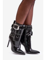 Zdobione Botki Z Lakierowanej Eko Skóry Na Szpilce Czarne Senorith