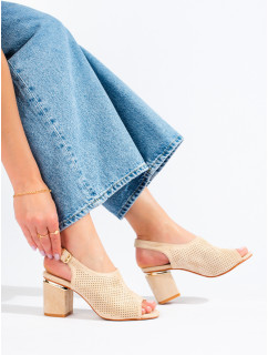 Dizajnové sandále hnedé dámske na širokom podpätku