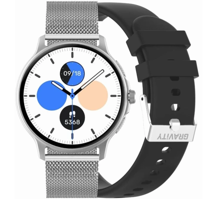 Dámske inteligentné hodinky GRAVITY GT12-7 čierny silikónový remienok + strieborný náramok Dámske inteligentné hodinky GRAVITY GT12-7 čierny silikónový remienok + strieborný náramok