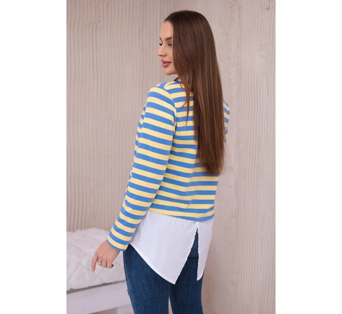 Pruhovaná bavlnená blúzka s golierom denim+žltá