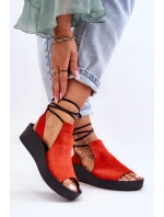 Semišové sandály na klínku Nicole model 21622042 oranžová - Zazoo