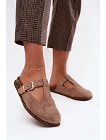 Dámské pantofle z imitace semiše tmavě béžové model 22125691 - Boto