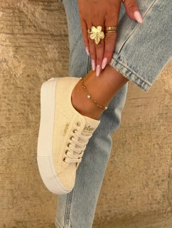 Dámske šnurovacie tenisky Lee Cooper - béžové