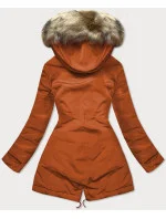 Oranžová a hnedá obojstranná dámska bunda (w555)