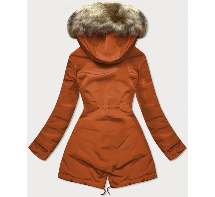 Oranžová a hnedá obojstranná dámska bunda (w555)