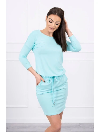 Viskózové šaty s viazaním v páse v mätovej farbe Viskózové šaty s viazaním v páse v mätovej farbe