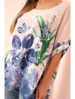 Dámská bavlněná blůza s květinovým potiskem a krátkým rukávem pudrově růžová