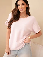 Dámsky sveter s krátkym rukávom Loose Fit Powder Pink