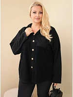 Dámská bavlněná mikina Plus Size s kapucí a knoflíky černá