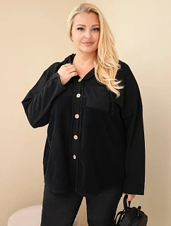 Dámska bavlnená mikina Plus Size s kapucňou a gombíkmi, čierna