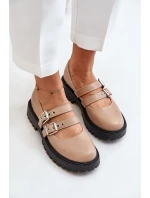 Półbuty Damskie Z Paskami Eko Skórzane Beżowe Terione Półbuty Damskie Z Paskami Eko Skórzane Beżowe Terione