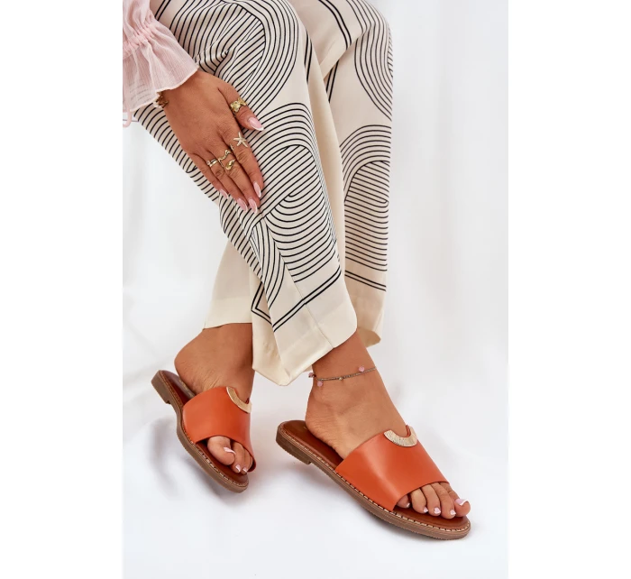 Klapki Damskie Eko Skórzane Z Ozdobnymi Detalami Pomarańczowe Mevith Klapki Damskie Eko Skórzane Z Ozdobnymi Detalami Pomarańczowe Mevith