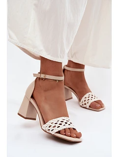 Ženské sandály na podpatku s pleteným vzorem světle béžové model 22122869 - Boto