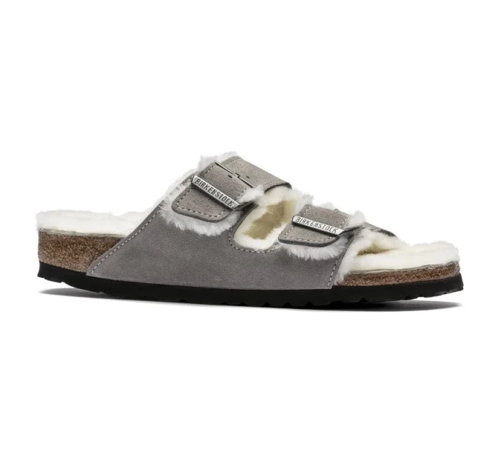 Birkenstock dámske/pánske zateplené šľapky Arizona Shearling Stone Coin semiš s ovčou vlnou regular wide (1017402) dámske