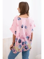 Dámská bavlněná košile s květinovým vzorem světle růžová