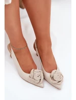 Kožené Elegantní Lodičky Na Podpatku Béžové model 21686772 - CheBello