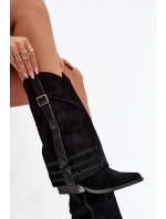 Kozačky Dámské Kovbojky Se Zdobením A Přezkou Černé Camilora Kozačky Dámské Kovbojky Se Zdobením A Přezkou Černé Camilora