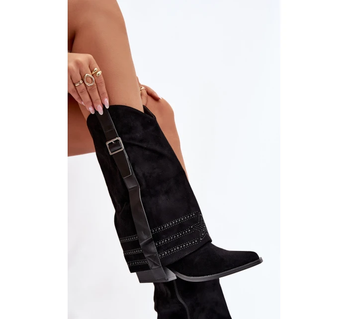 Kozačky Dámské Kovbojky Se Zdobením A Přezkou Černé Camilora Kozačky Dámské Kovbojky Se Zdobením A Přezkou Černé Camilora