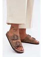 Dámské pantofle s podrážkou s přezkami s vzorem Béžové model 22140713 - Boto